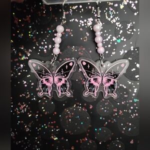 Pink and Black Butterfly Earrings